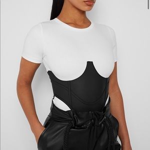 Maniere De Voir Vegan Leather Corset Bodysuit